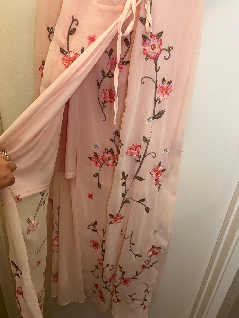 Savanna Jane Peach Floral Embroidered Maxi Wrap Dress - Picture 4 of 12